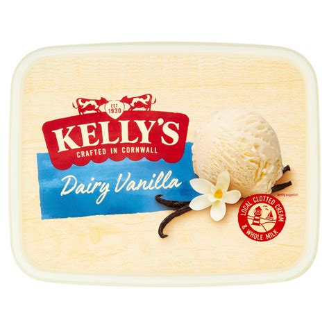 Kelly's ice cream - Kelly's Cornish Clotted Cream Ice Cream 950Ml. Back to Ice Cream Tubs. Kelly's Cornish Clotted Cream Ice Cream 950Ml. 4 (72) Write a review. £4.00. £0.42/100ml. Quantity controls. Quantity of Kelly's Cornish Clotted Cream Ice Cream 950Ml. Add. Vegetarian. Guideline Daily Amounts. 100 ml / 45 g. Energy 445kJ